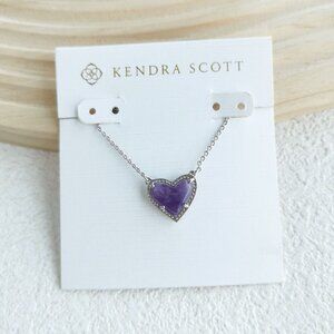 Kendra Scott Ari Heart Pendant Necklace. Silver Amethyst
